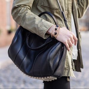 Alexander Wang Rocco Duffel, size M, Smooth black lamb skin - gold studded